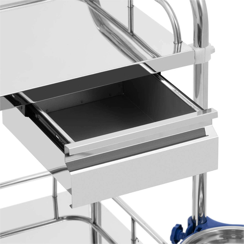 Laboratorinis kosmetinis gydymo vežimėlis pagamintas iš plieno, 2 lentynos, 2 stalčiai, 65 x 60 x 86 cm, 20 kg