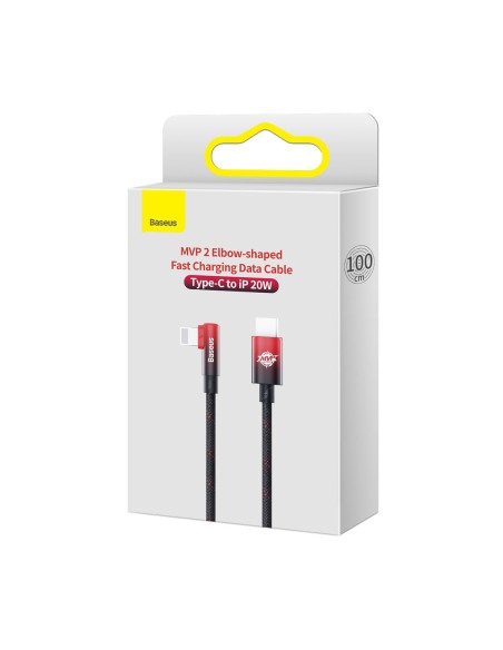 Kampinis laidas Maitinimo laidas su šonine USB-C kištuku iPhone Lightning 1m 20W raudona Kampinis laidas Maitinimo laidas su šonine USB-C kištuku iPhone Lightning 1m 20W raudona