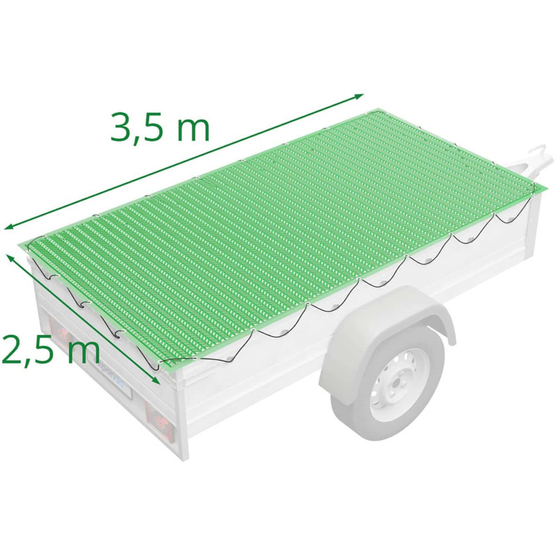 Apsauginis krovinio apsauginis tinklelis priekabai 2,5 x 3,5 m, žalias