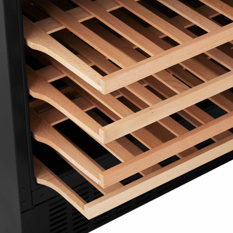 
Vyno šaldytuvas, 6 LED apšviestos lentynos, 46 buteliai, 135L, juoda
