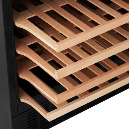 
Vyno šaldytuvas, 6 LED apšviestos lentynos, 46 buteliai, 135L, juoda
