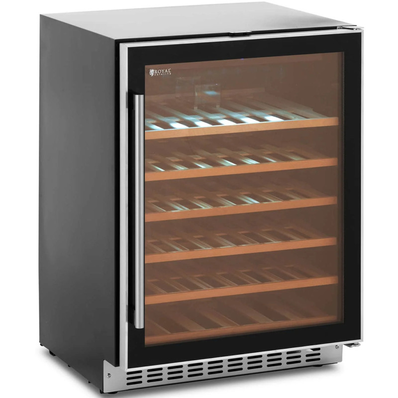 
Vyno šaldytuvas 6 LED apšviestos lentynos 46 buteliai 135L juodos ir sidabrinės
