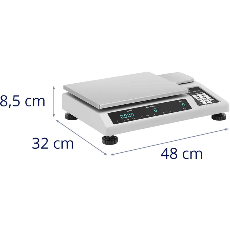 Skaičiavimo ir pridėjimo svarstyklės su etalonine skale 34,5 x 26 cm baterija + maitinimo šaltinis 25 kg / 0,5 g