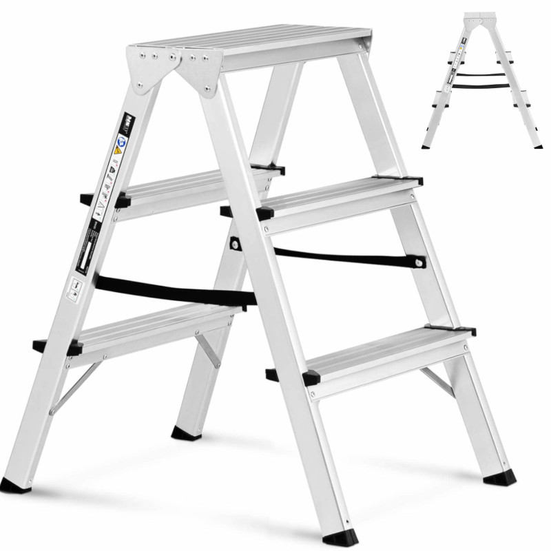 
Sulankstomos aliuminio kopėčios, 3 laipteliai, aukštis 65cm, iki 150kg
