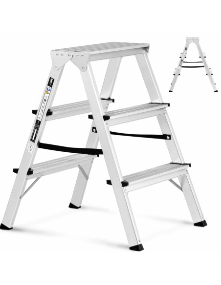 Sulankstomos aliuminio kopėčios, 3 laipteliai, aukštis 65cm, iki 150kg
 
Sulankstomos aliuminio kopėčios, 3 laipteliai, aukštis 65cm, iki 150kg