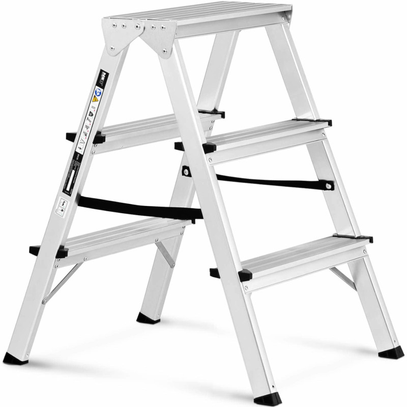 Sulankstomos aliuminio kopėčios, 3 laipteliai, aukštis 65cm, iki 150kg