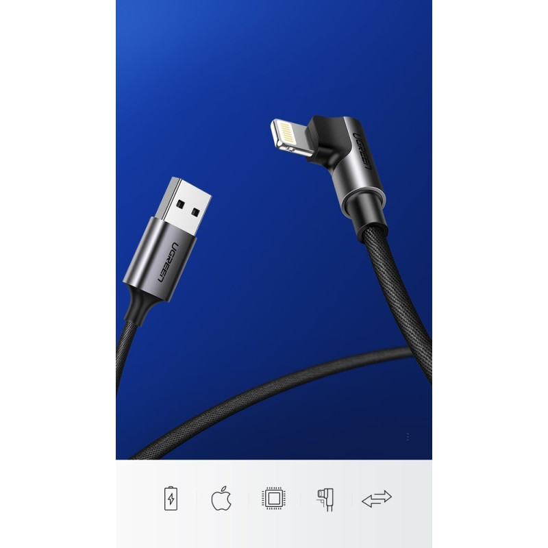 Kampinis kabelis iPhone USB - Lightning MFI 2.4A 1m juodas