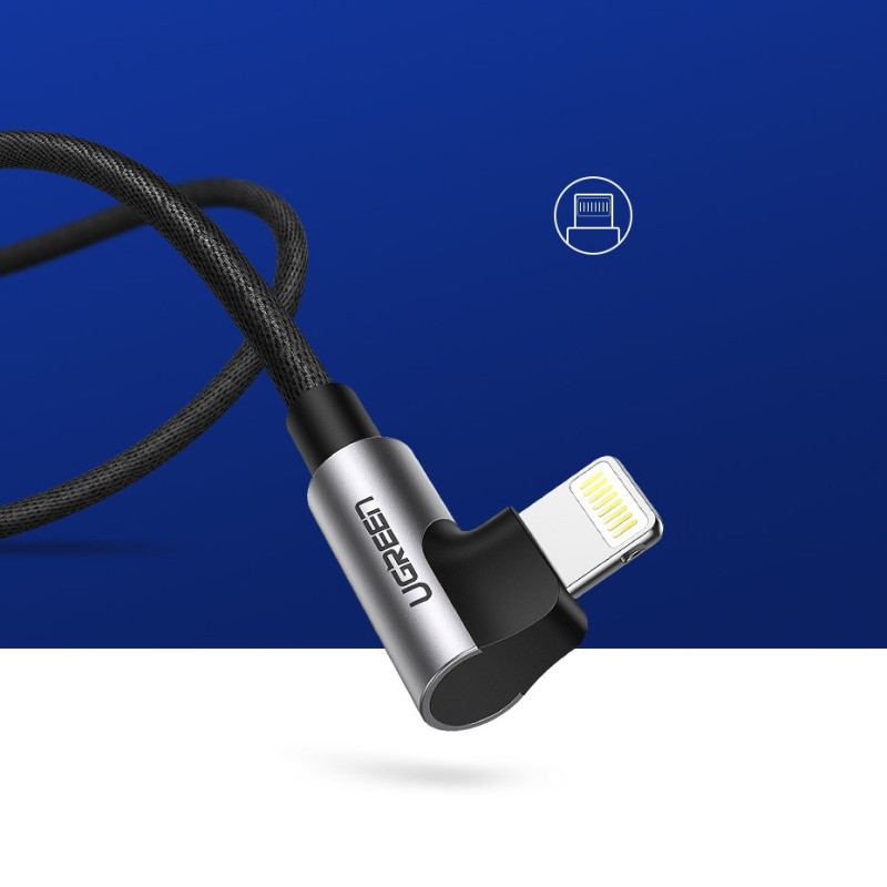 Kampinis kabelis iPhone USB - Lightning MFI 2.4A 1m juodas