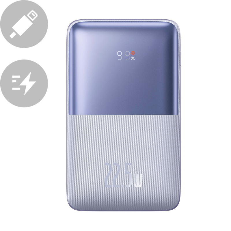 Powerbank Bipow Pro 20000mAh 22,5W su USB-C laidu 0,3m violetinė
