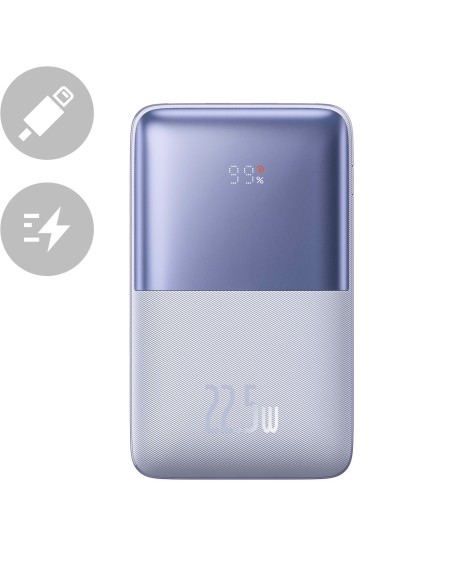 Powerbank Bipow Pro 20000mAh 22,5W su USB-C laidu 0,3m violetinė