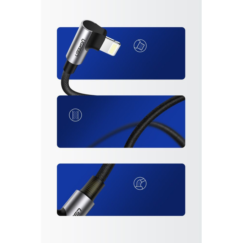 Kampinis kabelis iPhone USB - Lightning MFI 2.4A 1m juodas