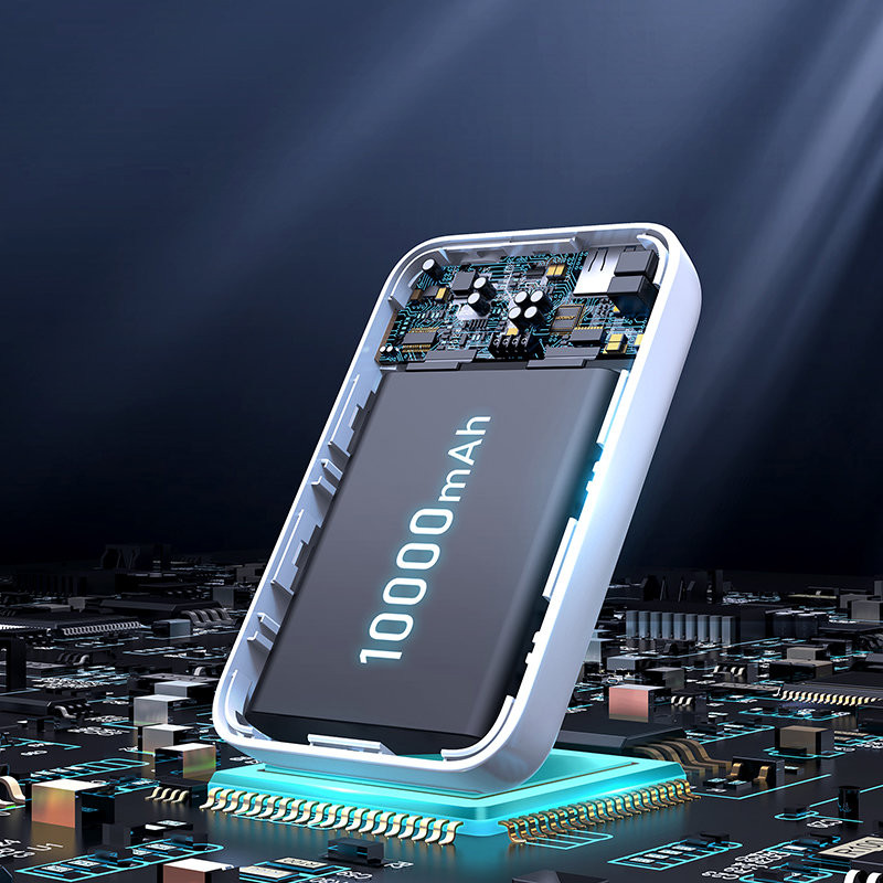 Mini Power Bank 10000mAh magnetinis su QC PD USB USB-C įkrovikliu, baltas