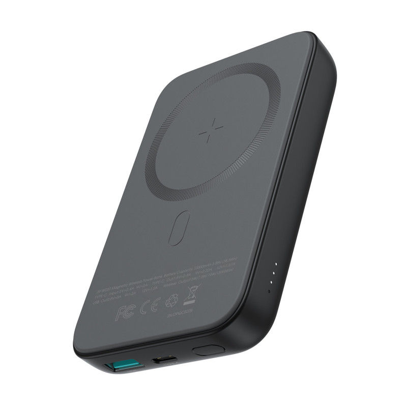 Mini Power Bank 10000mAh magnetinis su QC PD USB USB-C įkrovikliu, juodas