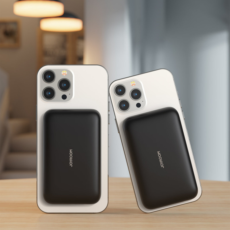 Mini Power Bank 10000mAh magnetinis su QC PD USB USB-C įkrovikliu, juodas