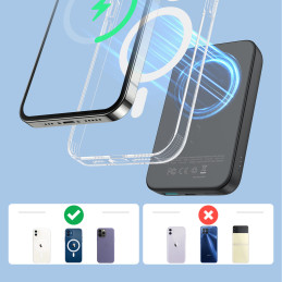 
Mini Power Bank 10000mAh magnetinis su QC PD USB USB-C įkrovikliu, juodas
