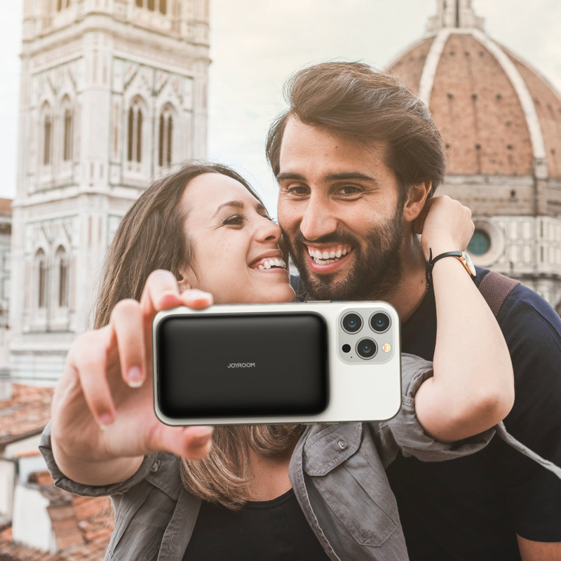 Mini Power Bank 10000mAh magnetinis su QC PD USB USB-C įkrovikliu, juodas