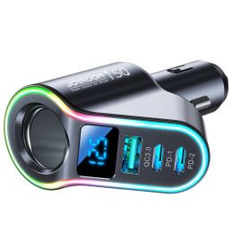 
4in1 greitas USB-A automobilinis įkroviklis 2x USB-C PD 150W juodas

