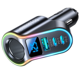
4in1 greitas USB-A automobilinis įkroviklis 2x USB-C PD 150W juodas
