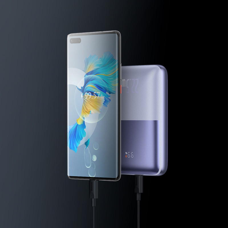 Powerbank Bipow Pro 20000mAh 22,5W su USB-C laidu 0,3m violetinė