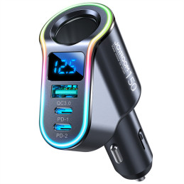 
4in1 greitas USB-A automobilinis įkroviklis 2x USB-C PD 150W juodas
