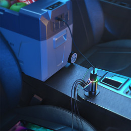 
4in1 greitas USB-A automobilinis įkroviklis 2x USB-C PD 150W juodas
