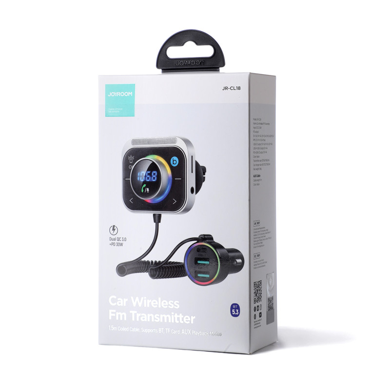 2in1 FM siųstuvas + greitas automobilinis įkroviklis 30W 2x USB USB-C PD juodas