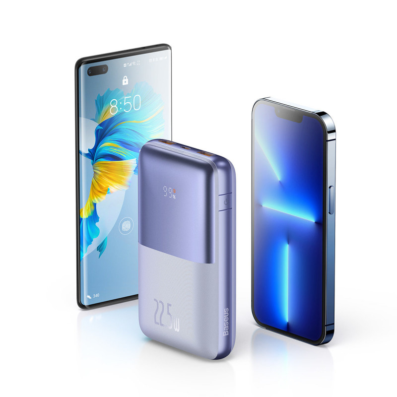 Powerbank Bipow Pro 20000mAh 22,5W su USB-C laidu 0,3m violetinė