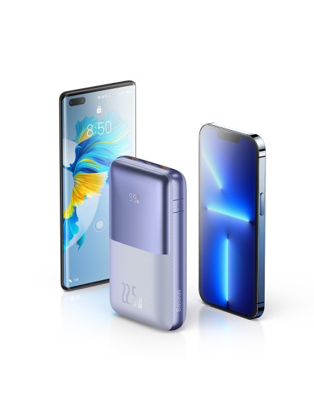 Powerbank Bipow Pro 20000mAh 22,5W su USB-C laidu 0,3m violetinė