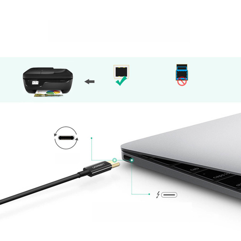 USB-C - USB-B 480Mb/ s spausdintuvo laidas 2m, juodas