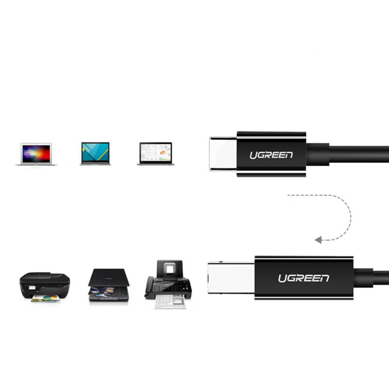 USB-C - USB-B 480Mb/ s spausdintuvo laidas 2m, juodas