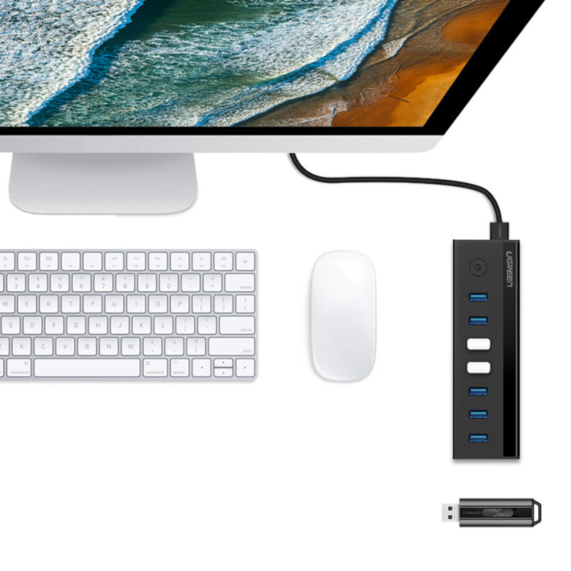 7in1 HUB skirstytuvo adapteris USB-A iki 7x USB-A 5Gb/ s juodas