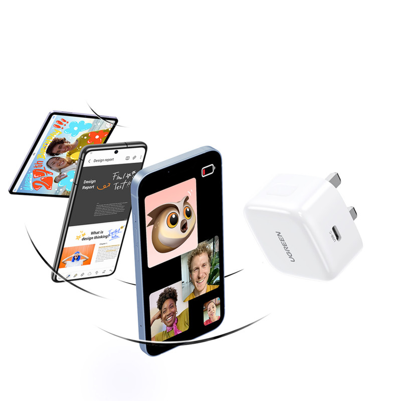 Greitas tinklo įkroviklis, angliškas UK kištukas, USB-C PD 30W, baltas