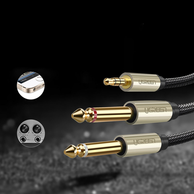 Kabelio garso skirstytuvo mini lizdas 3,5 mm - 2x lizdas 6,35 mm 1 m pilka