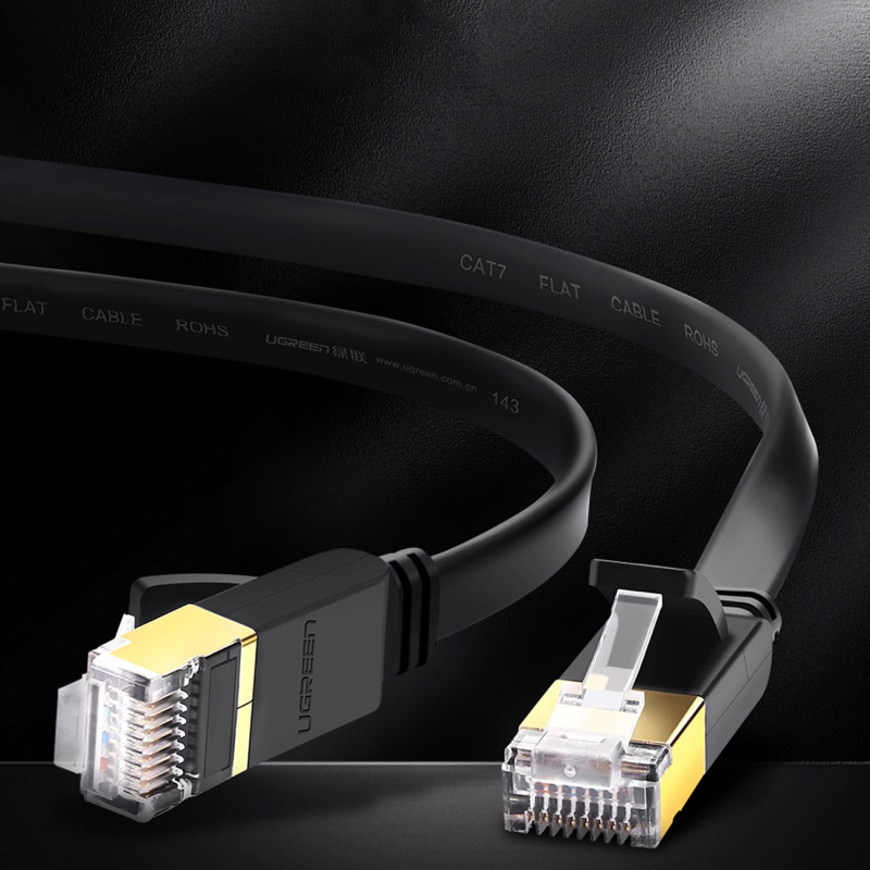 U/ FTP Cat plokščias patchcord interneto kabelis. 7 10Gb/ s 0,5m juoda