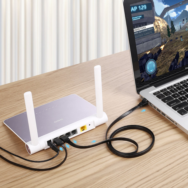 U/ FTP Cat plokščias patchcord interneto kabelis. 7 10Gb/ s 0,5m juoda