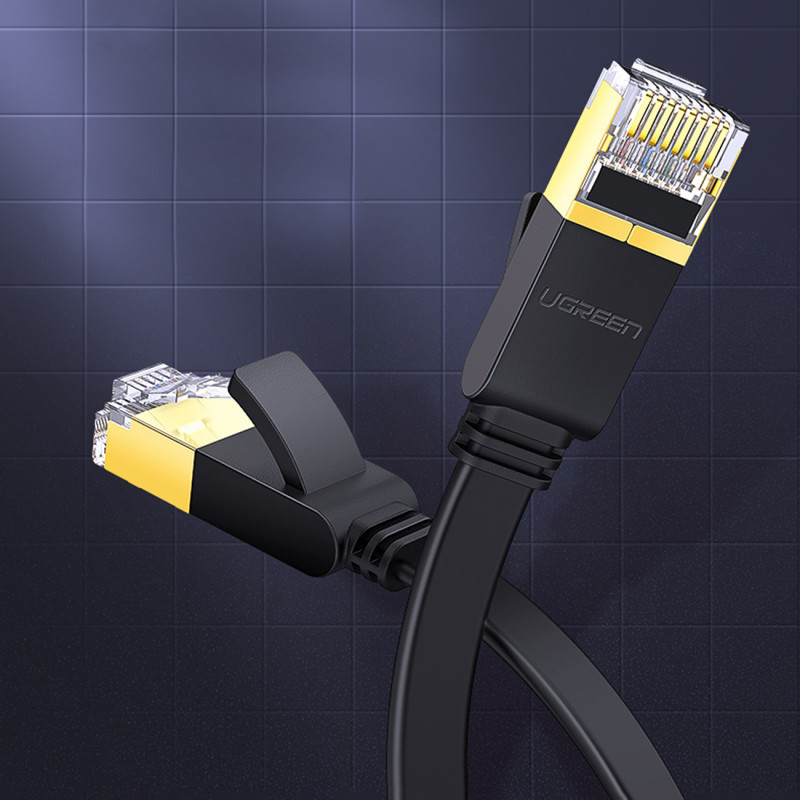 U/ FTP Cat plokščias patchcord interneto kabelis. 7 10Gb/ s 0,5m juoda