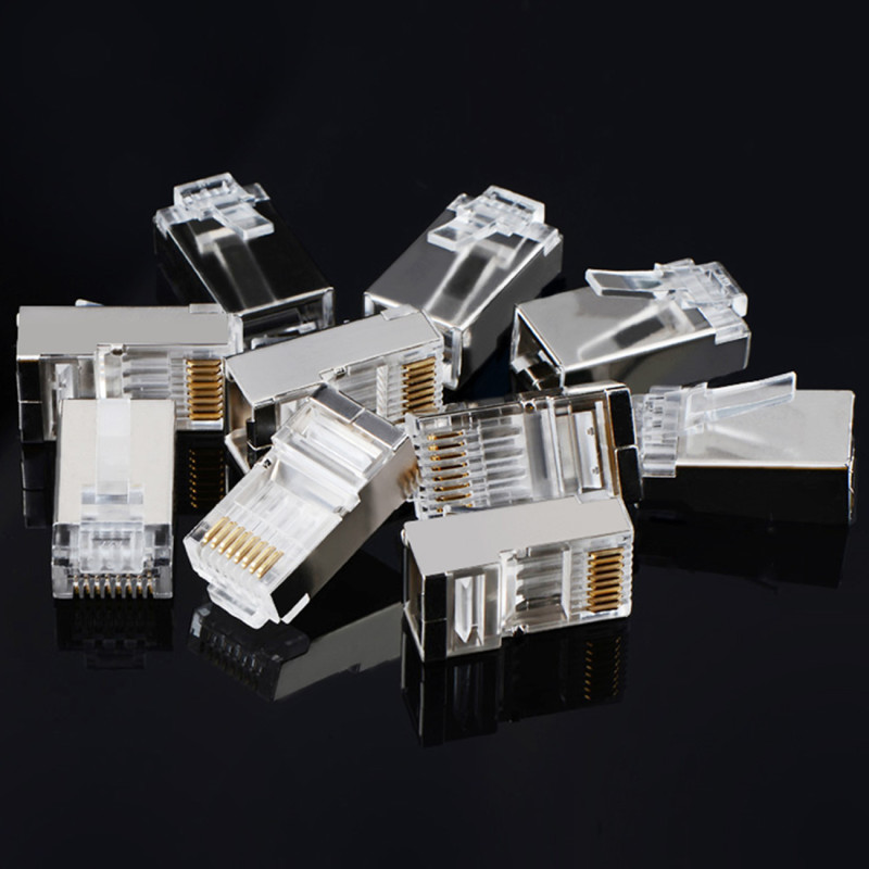 RJ45 kištukas vytos poros 8P8C UTP kat. 6 sidabriniai - 10 vnt.