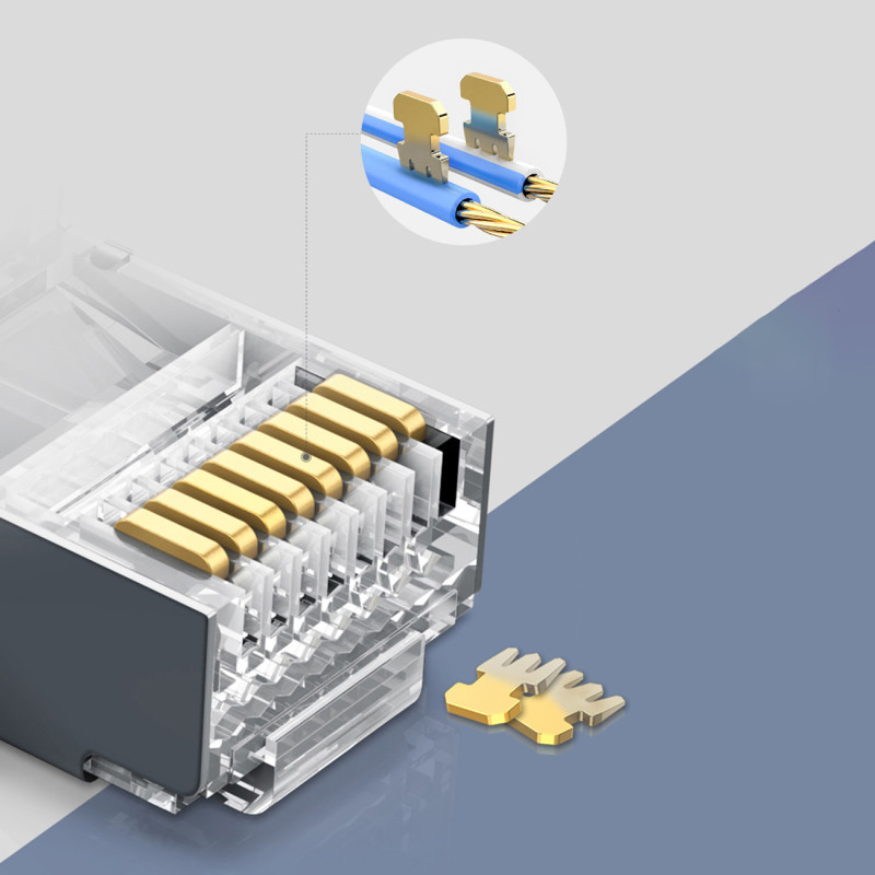 RJ45 kištukas vytos poros 8P8C UTP kat. 6 sidabriniai - 10 vnt.