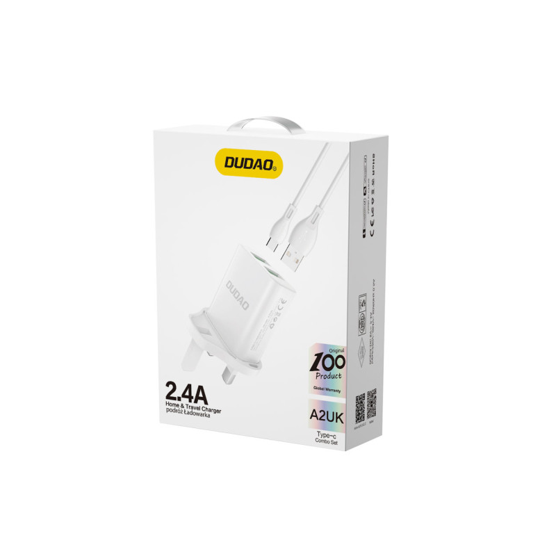 Maitinimo įkroviklis su JK kištuku 2x USB-A + microUSB laidas 1m baltas