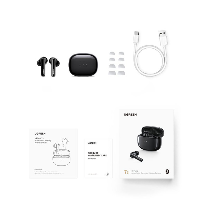 TWS ANC WS106 HiTune T3 belaidės Bluetooth ausinės, juodos