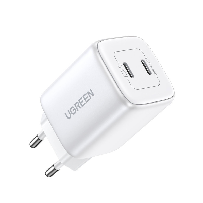 GaN 2x USB-C 45W QC PD greitas įkroviklis, baltas