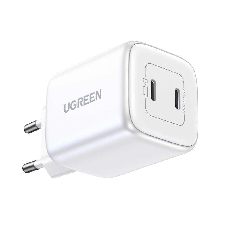 GaN 2x USB-C 45W QC PD greitas įkroviklis, baltas
