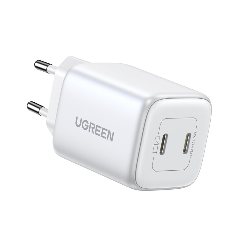 GaN 2x USB-C 45W QC PD greitas įkroviklis, baltas