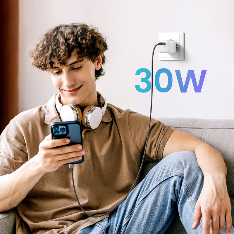 GaN 1x USB-C 30W PD Nexode Mini greitas įkroviklis, baltas