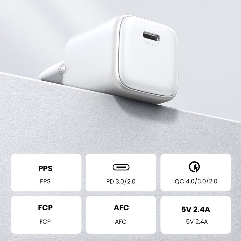 GaN 1x USB-C 30W PD Nexode Mini greitas įkroviklis, baltas