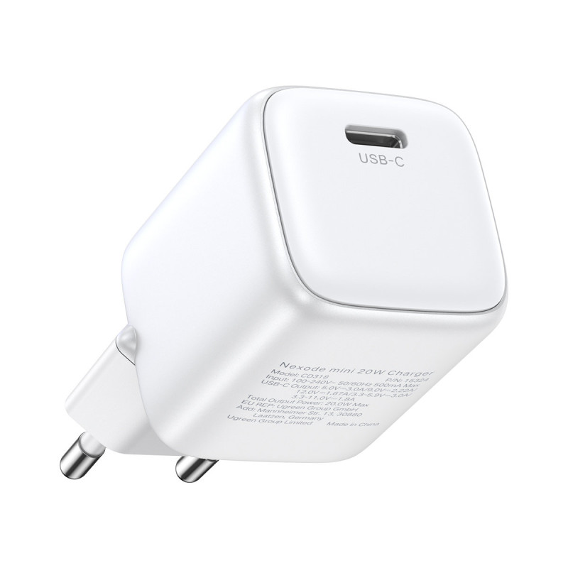 GaN 1x USB-C 20W PD Nexode Mini greitas įkroviklis, baltas