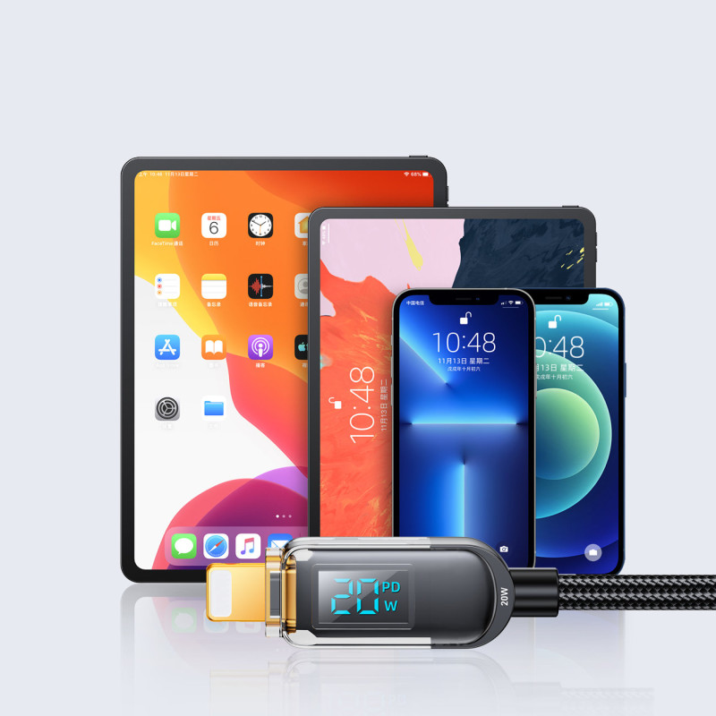 iPhone USB-C - Lightning laidas su ekranu 20W 1,2 m juodas