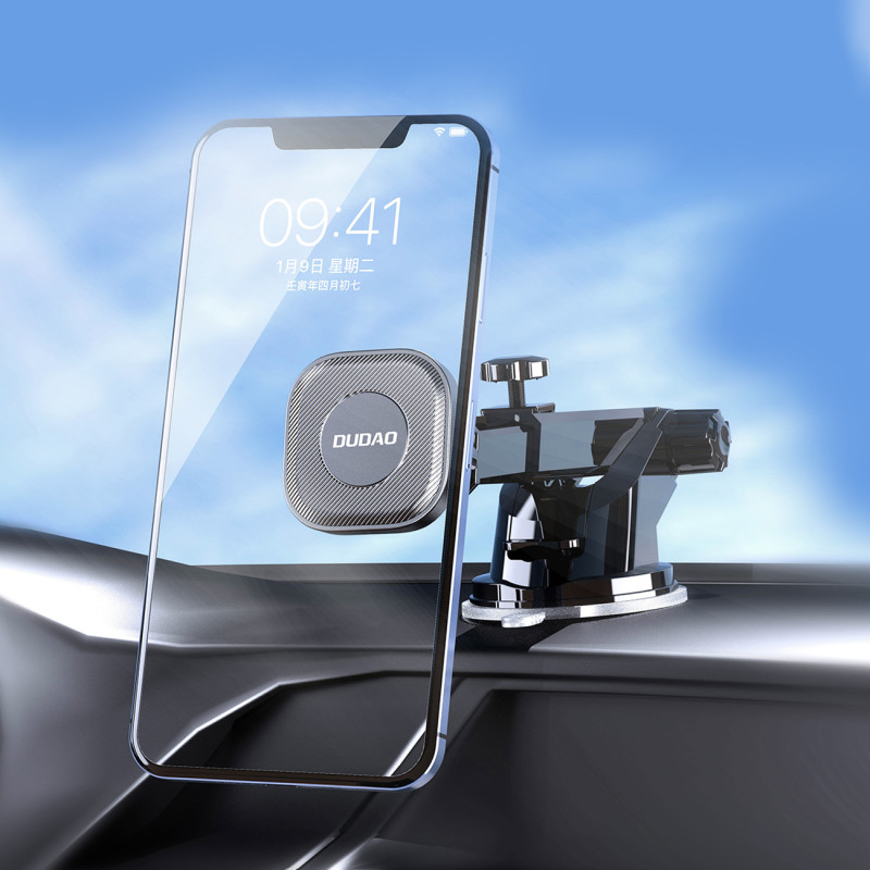 Magnetinis automobilinis telefono laikiklis su teleskopine rankena, juodas