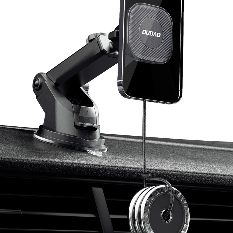 Magnetinis automobilinis telefono laikiklis su teleskopine rankena, juodas