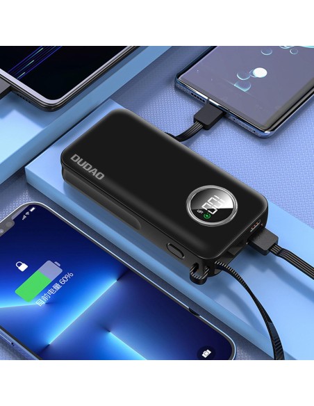 
Powerbank 10000mAh USB-A USB-C su iPhone Lightning ir USB-C laidu, balta
